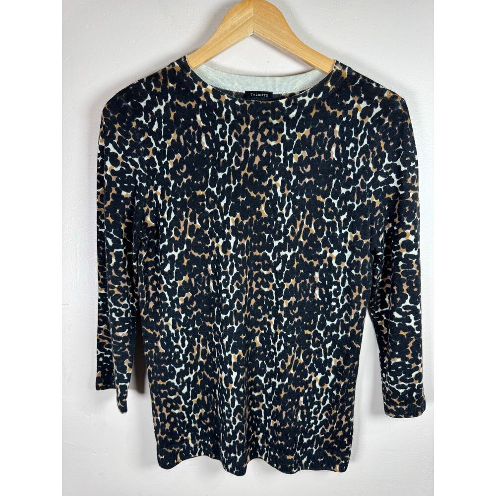 Talbots Women’s Sweater 100% Merino Wool Small Leopard Lightweight preppy